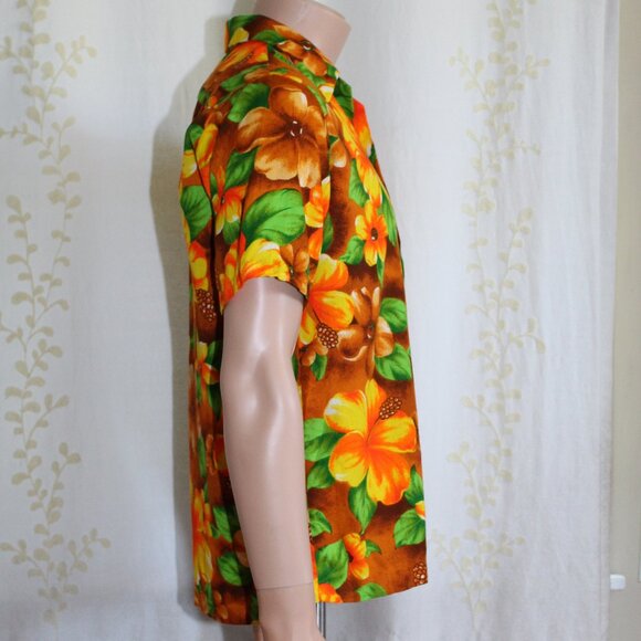 Vintage Rare POMARE Hawaiian Barkcloth Floral Button Down Shirt Men's M - Picture 6 of 7